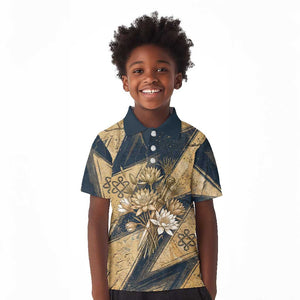Maahes Ancient Egyptian Kid Polo Shirt Geometric Pattern Winged Lion Deity, and Sacred Lotus Motif - African Pride