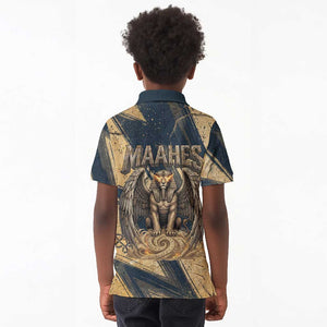 Maahes Ancient Egyptian Kid Polo Shirt Geometric Pattern Winged Lion Deity, and Sacred Lotus Motif - African Pride
