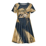 Maahes Ancient Egyptian Kid Short Sleeve Dress Geometric Pattern Winged Lion Deity, and Sacred Lotus Motif - African Pride