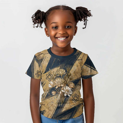 Maahes Ancient Egyptian Kid T shirt Geometric Pattern Winged Lion Deity, and Sacred Lotus Motif - African Pride