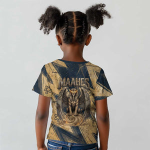 Maahes Ancient Egyptian Kid T shirt Geometric Pattern Winged Lion Deity, and Sacred Lotus Motif - African Pride
