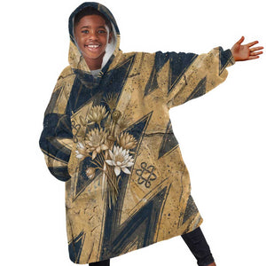 Maahes Ancient Egyptian Kid Wearable Blanket Hoodie Geometric Pattern Winged Lion Deity, and Sacred Lotus Motif - African Pride