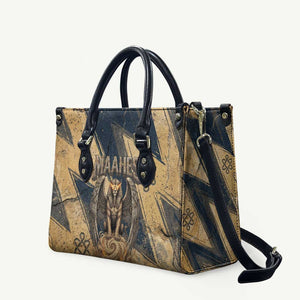 Maahes Ancient Egyptian Leather Bag Geometric Pattern Winged Lion Deity, and Sacred Lotus Motif - African Pride