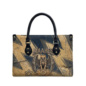 Maahes Ancient Egyptian Leather Bag Geometric Pattern Winged Lion Deity, and Sacred Lotus Motif - African Pride