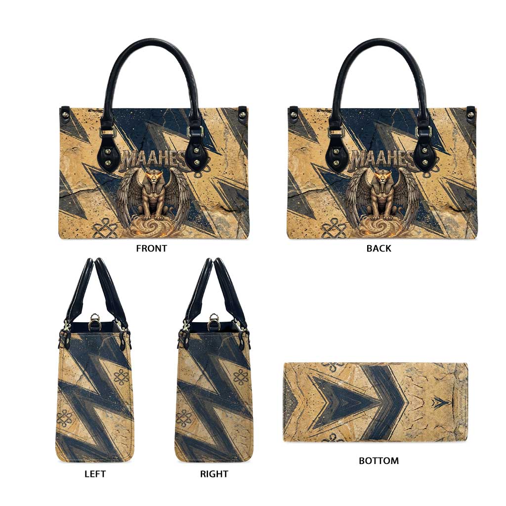 Maahes Ancient Egyptian Leather Bag Geometric Pattern Winged Lion Deity, and Sacred Lotus Motif - African Pride