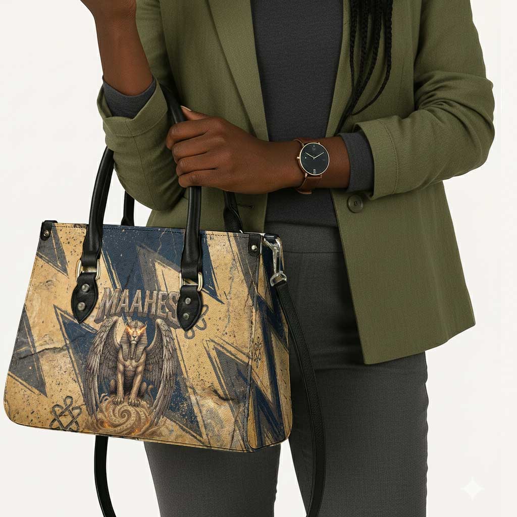 Maahes Ancient Egyptian Leather Bag Geometric Pattern Winged Lion Deity, and Sacred Lotus Motif - African Pride