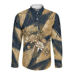 Maahes Ancient Egyptian Long Sleeve Button Shirt Geometric Pattern Winged Lion Deity, and Sacred Lotus Motif - African Pride