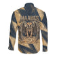 Maahes Ancient Egyptian Long Sleeve Button Shirt Geometric Pattern Winged Lion Deity, and Sacred Lotus Motif - African Pride