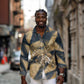 Maahes Ancient Egyptian Long Sleeve Button Shirt Geometric Pattern Winged Lion Deity, and Sacred Lotus Motif - African Pride