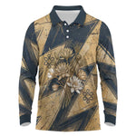 Maahes Ancient Egyptian Long Sleeve Polo Shirt Geometric Pattern Winged Lion Deity, and Sacred Lotus Motif - African Pride