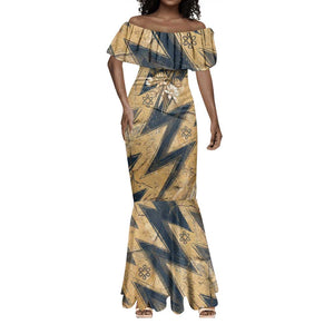 Maahes Ancient Egyptian Mermaid Dress Geometric Pattern Winged Lion Deity, and Sacred Lotus Motif - African Pride