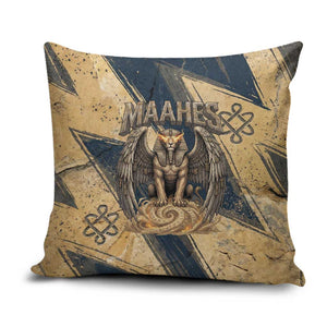 Maahes Ancient Egyptian Pillow Cover Geometric Pattern Winged Lion Deity, and Sacred Lotus Motif - African Pride