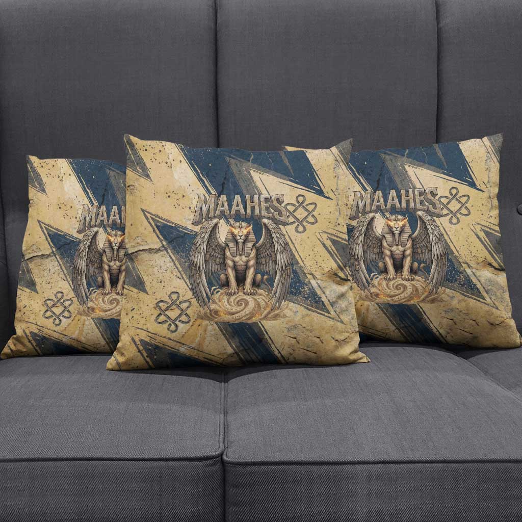 Maahes Ancient Egyptian Pillow Cover Geometric Pattern Winged Lion Deity, and Sacred Lotus Motif - African Pride