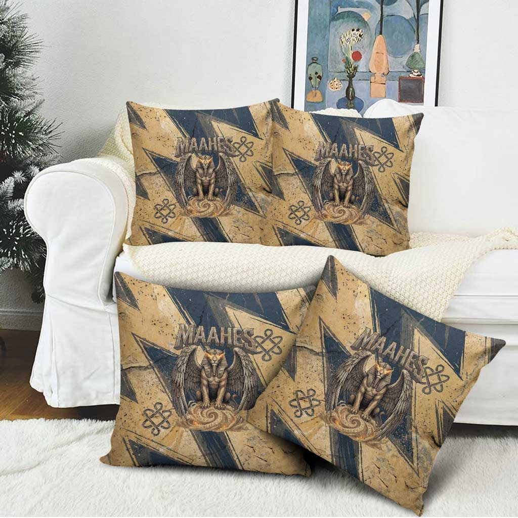 Maahes Ancient Egyptian Pillow Cover Geometric Pattern Winged Lion Deity, and Sacred Lotus Motif - African Pride