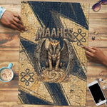 Maahes Ancient Egyptian Puzzle Geometric Pattern Winged Lion Deity, and Sacred Lotus Motif - African Pride