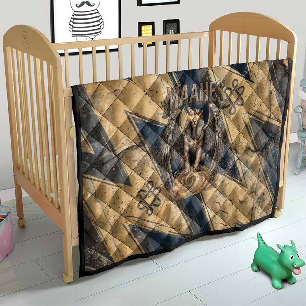 Maahes Ancient Egyptian Quilt Geometric Pattern Winged Lion Deity, and Sacred Lotus Motif - African Pride