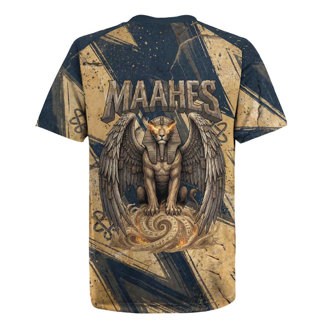 Maahes Ancient Egyptian Rugby Jersey Geometric Pattern Winged Lion Deity, and Sacred Lotus Motif - African Pride