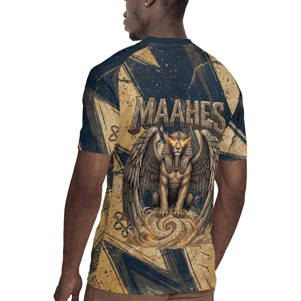 Maahes Ancient Egyptian Rugby Jersey Geometric Pattern Winged Lion Deity, and Sacred Lotus Motif - African Pride