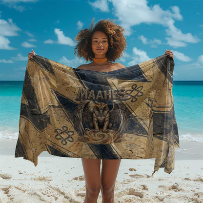 Maahes Ancient Egyptian Sarong Geometric Pattern Winged Lion Deity, and Sacred Lotus Motif - African Pride