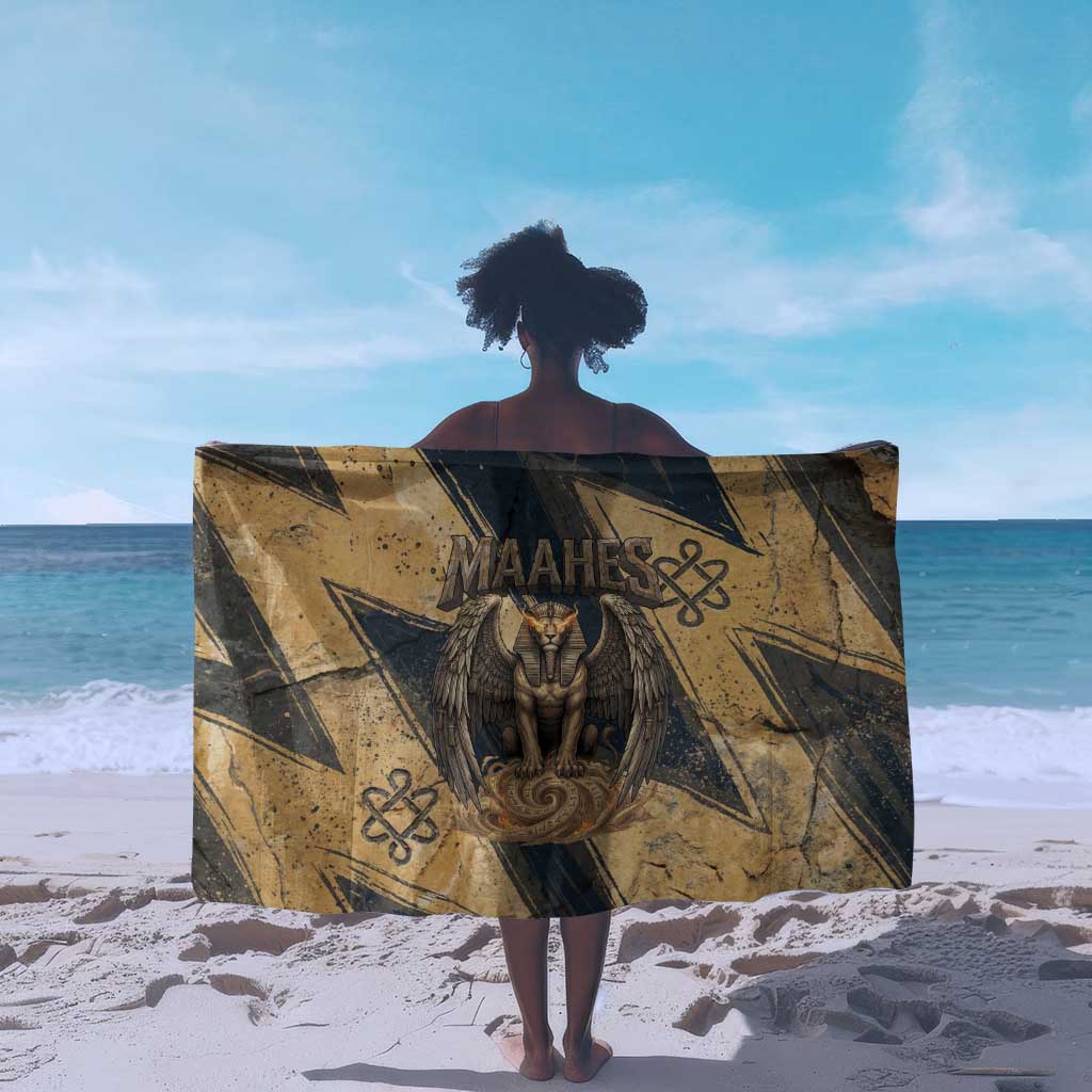 Maahes Ancient Egyptian Sarong Geometric Pattern Winged Lion Deity, and Sacred Lotus Motif - African Pride
