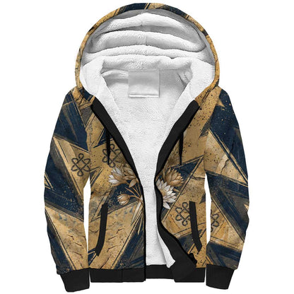 Maahes Ancient Egyptian Sherpa Hoodie Geometric Pattern Winged Lion Deity, and Sacred Lotus Motif - African Pride