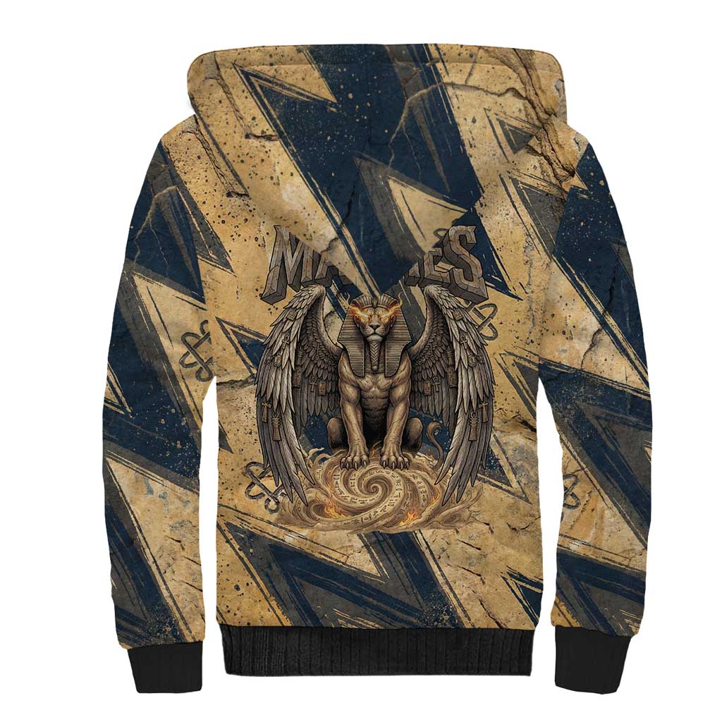 Maahes Ancient Egyptian Sherpa Hoodie Geometric Pattern Winged Lion Deity, and Sacred Lotus Motif - African Pride