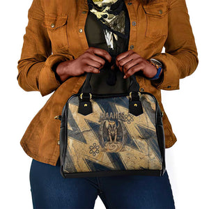 Maahes Ancient Egyptian Shoulder Handbag Geometric Pattern Winged Lion Deity, and Sacred Lotus Motif - African Pride