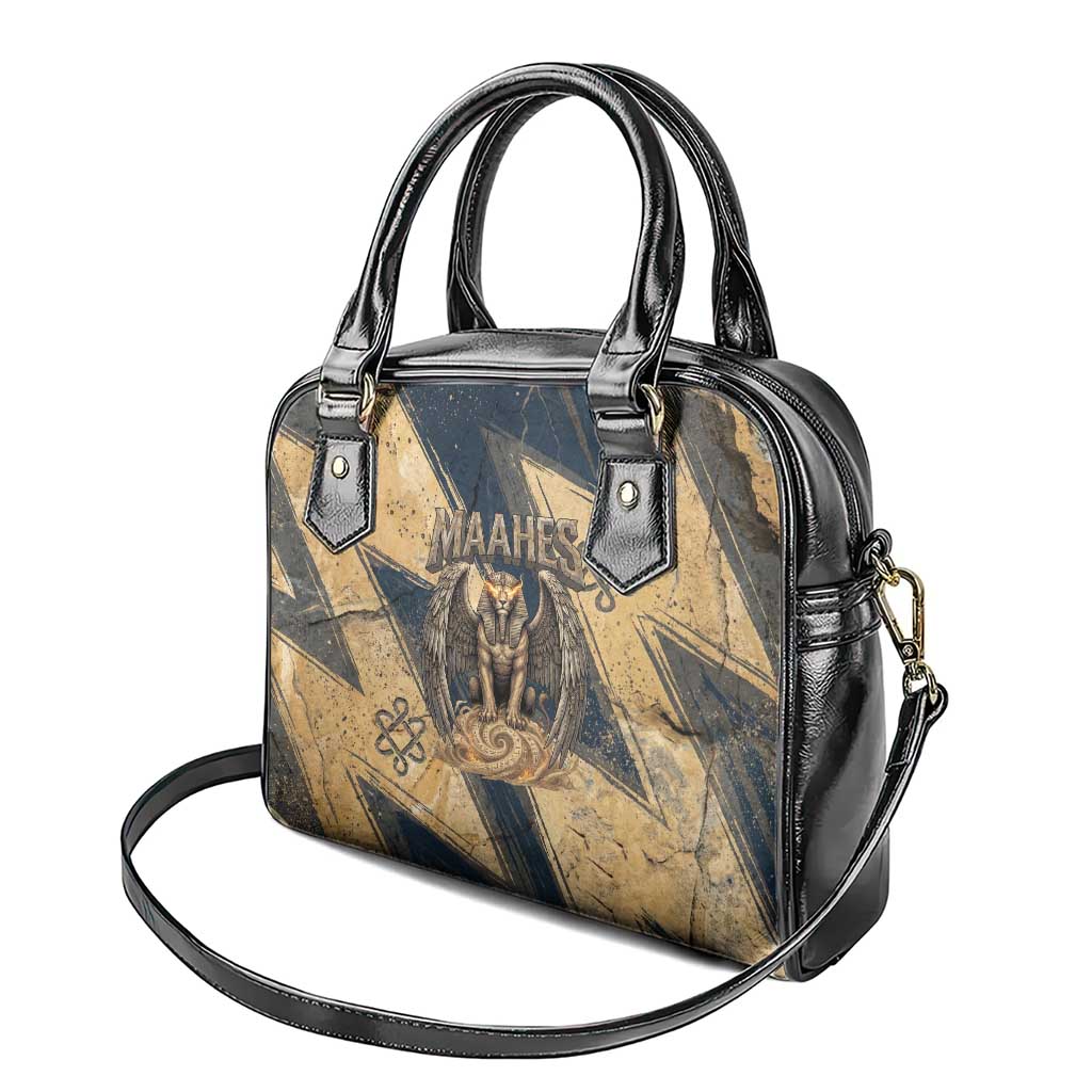 Maahes Ancient Egyptian Shoulder Handbag Geometric Pattern Winged Lion Deity, and Sacred Lotus Motif - African Pride