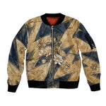Maahes Ancient Egyptian Sleeve Zip Bomber Jacket Geometric Pattern Winged Lion Deity, and Sacred Lotus Motif - African Pride