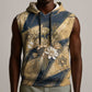 Maahes Ancient Egyptian Sleeveless Hoodie Geometric Pattern Winged Lion Deity, and Sacred Lotus Motif - African Pride