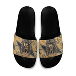 Maahes Ancient Egyptian Slide Sandals Geometric Pattern Winged Lion Deity, and Sacred Lotus Motif - African Pride