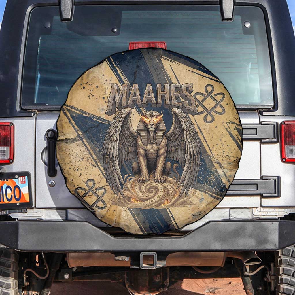 Maahes Ancient Egyptian Spare Tire Cover Geometric Pattern Winged Lion Deity, and Sacred Lotus Motif - African Pride