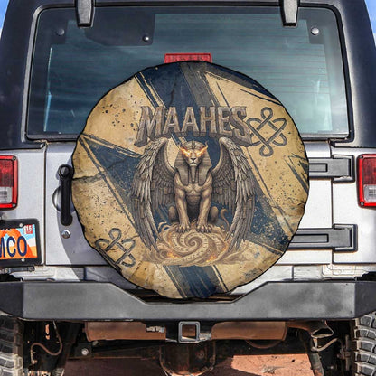 Maahes Ancient Egyptian Spare Tire Cover Geometric Pattern Winged Lion Deity, and Sacred Lotus Motif - African Pride