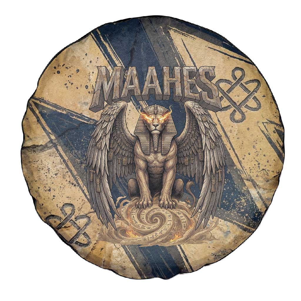 Maahes Ancient Egyptian Spare Tire Cover Geometric Pattern Winged Lion Deity, and Sacred Lotus Motif - African Pride