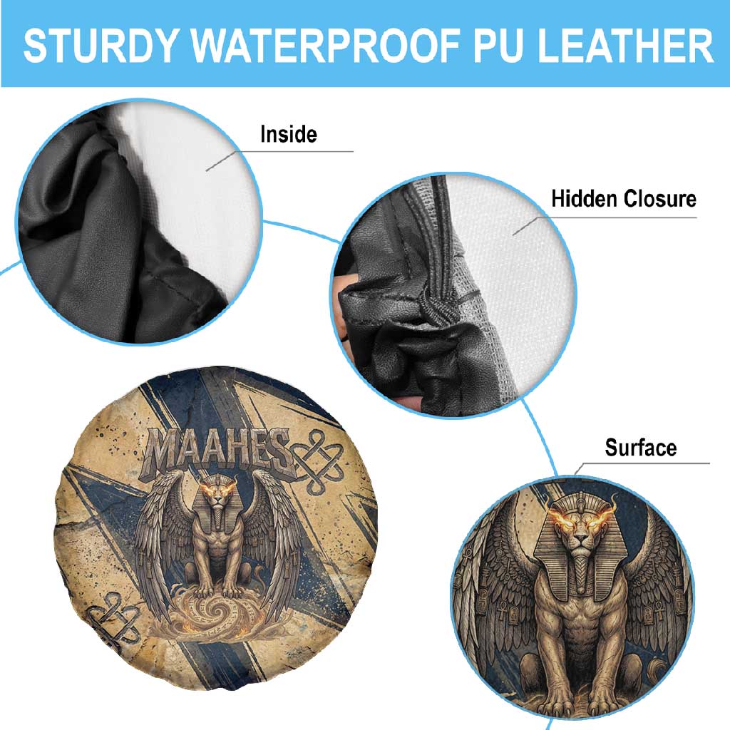 Maahes Ancient Egyptian Spare Tire Cover Geometric Pattern Winged Lion Deity, and Sacred Lotus Motif - African Pride