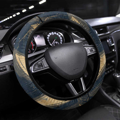 Maahes Ancient Egyptian Steering Wheel Cover Geometric Pattern Winged Lion Deity, and Sacred Lotus Motif - African Pride