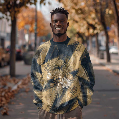 Maahes Ancient Egyptian Sweatshirt Geometric Pattern Winged Lion Deity, and Sacred Lotus Motif - African Pride