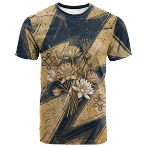Maahes Ancient Egyptian T shirt Geometric Pattern Winged Lion Deity, and Sacred Lotus Motif - African Pride