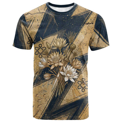 Maahes Ancient Egyptian T shirt Geometric Pattern Winged Lion Deity, and Sacred Lotus Motif - African Pride