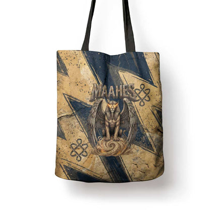 Maahes Ancient Egyptian Tote Bag Geometric Pattern Winged Lion Deity, and Sacred Lotus Motif - African Pride