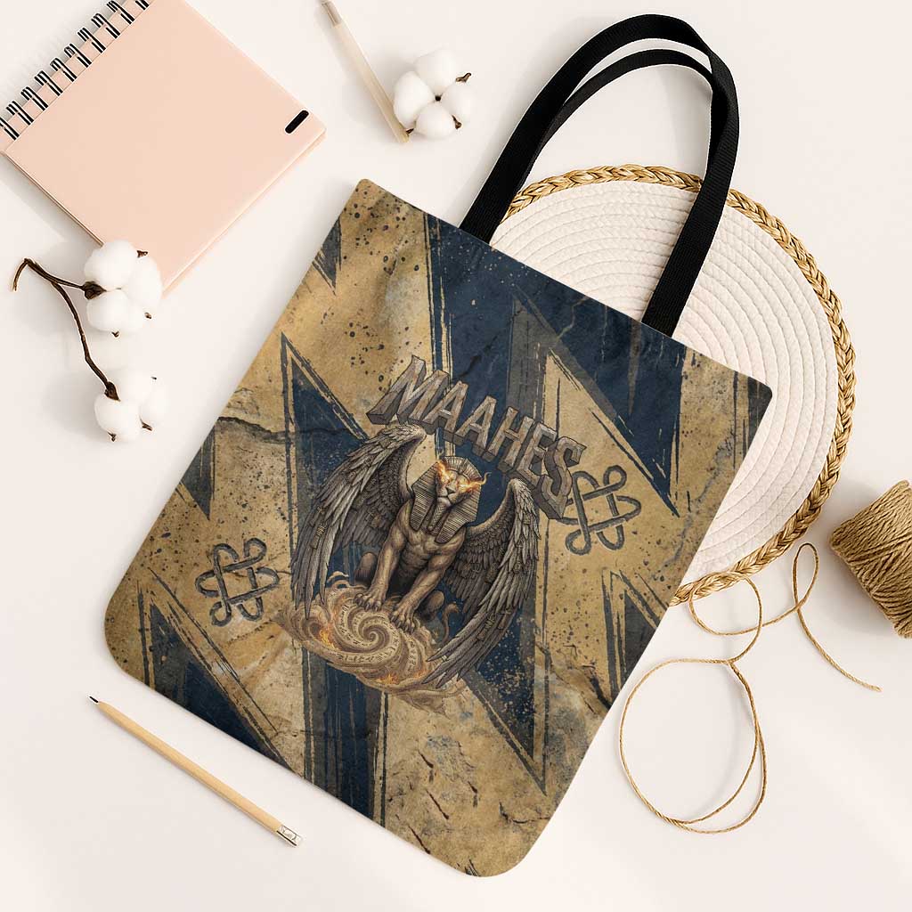 Maahes Ancient Egyptian Tote Bag Geometric Pattern Winged Lion Deity, and Sacred Lotus Motif - African Pride