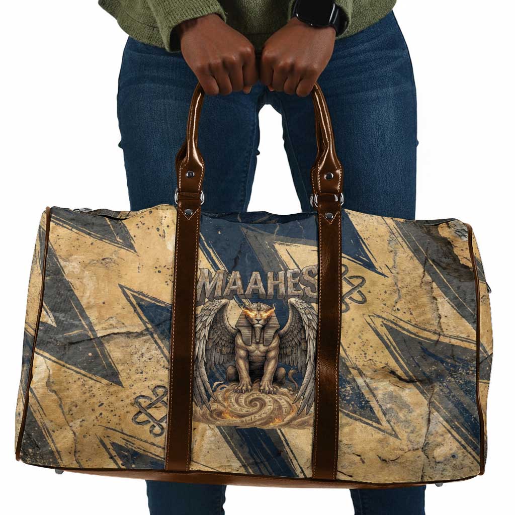 Maahes Ancient Egyptian Travel Bag Geometric Pattern Winged Lion Deity, and Sacred Lotus Motif - African Pride