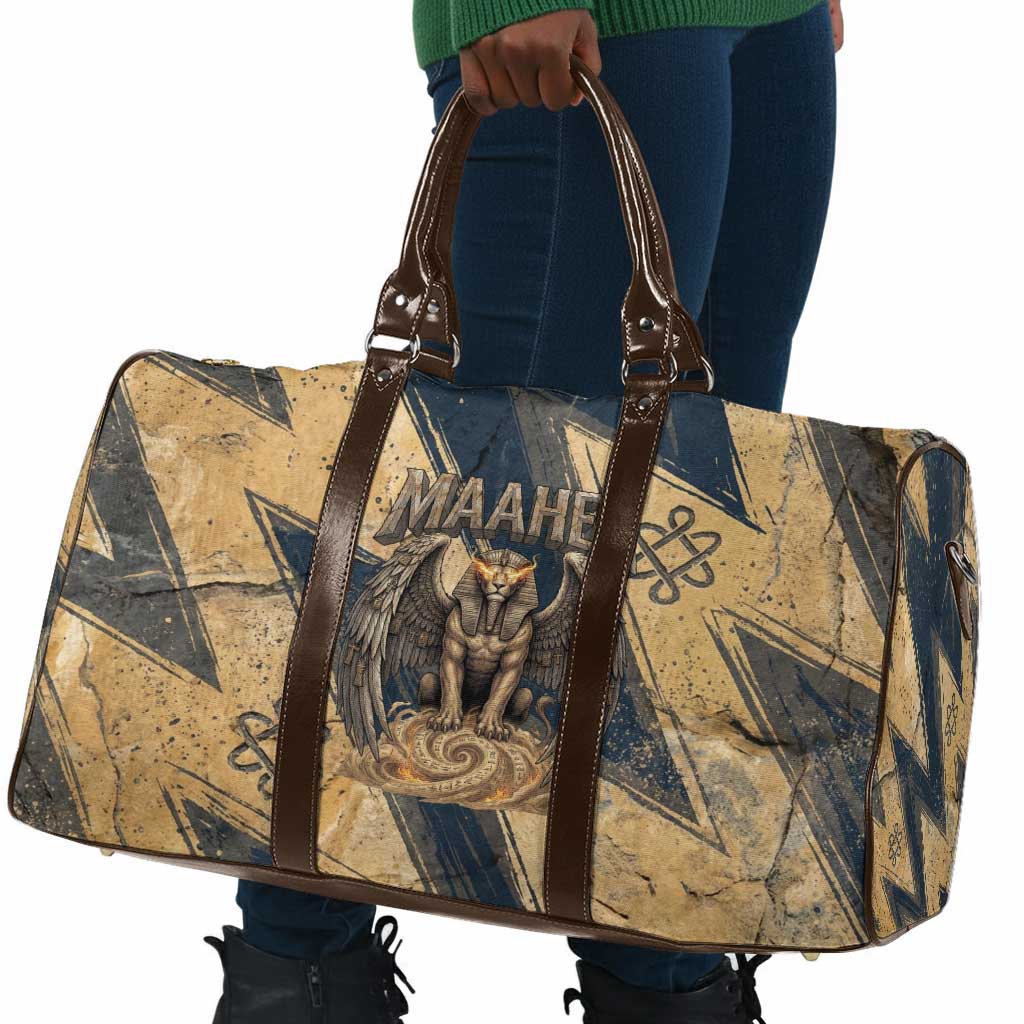 Maahes Ancient Egyptian Travel Bag Geometric Pattern Winged Lion Deity, and Sacred Lotus Motif - African Pride