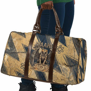 Maahes Ancient Egyptian Travel Bag Geometric Pattern Winged Lion Deity, and Sacred Lotus Motif - African Pride
