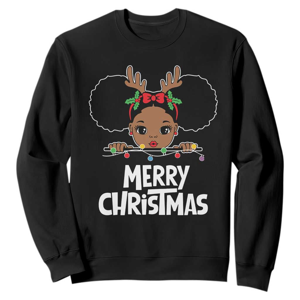 African American Christmas Sweatshirt Cute Black Girl Kids Merry Christmas