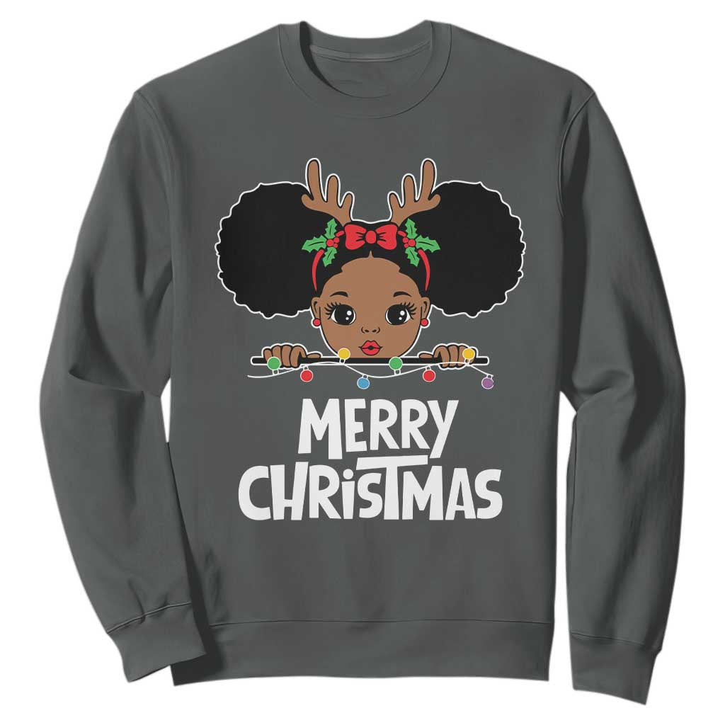 African American Christmas Sweatshirt Cute Black Girl Kids Merry Christmas