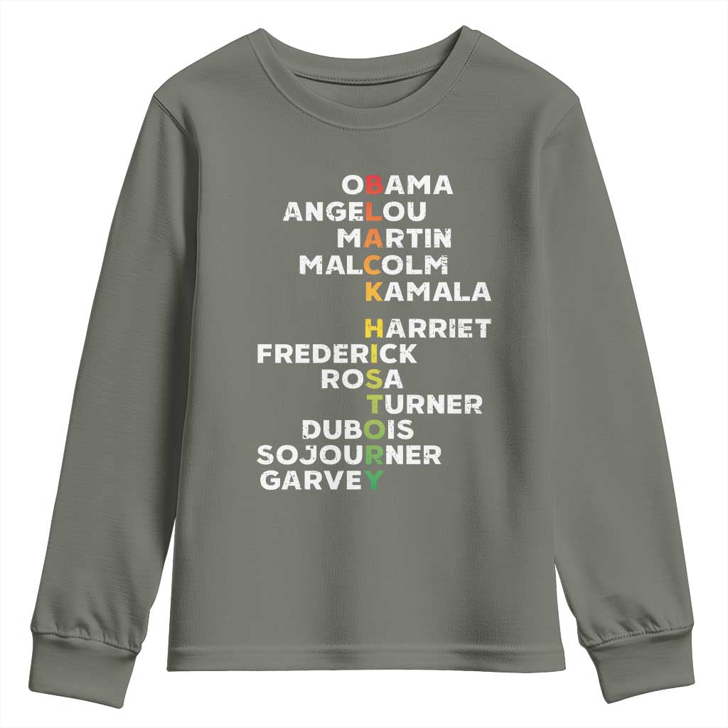 Black History Leaders Youth Sweatshirt Martin Malcolm Harriet Obama