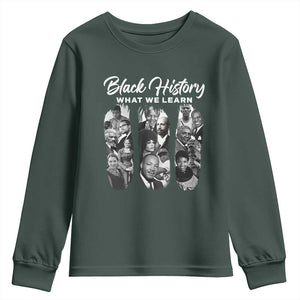 What We Learn From Black History Youth Sweatshirt Martin Malcolm Rosa Frederick Harriet Angela