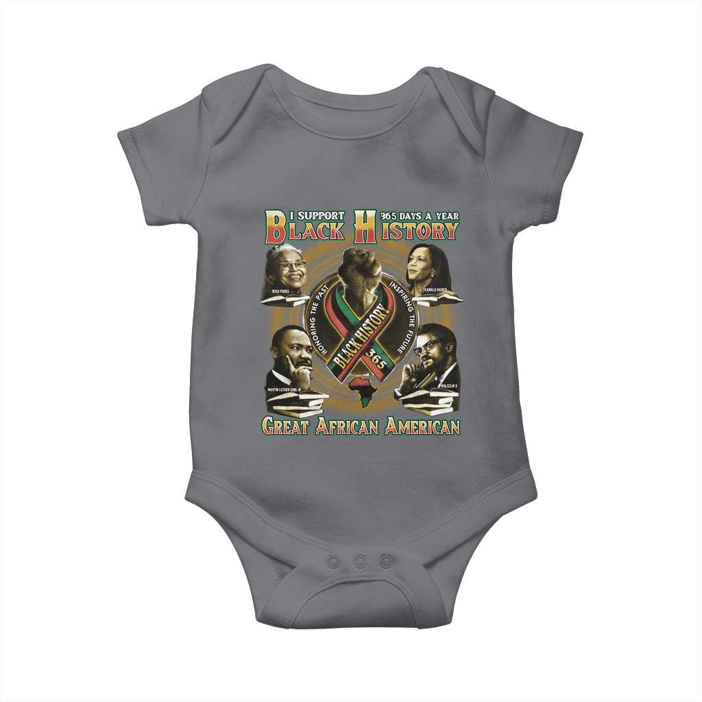 Support Black History 365 Days A Year Baby Onesie Martin MLK Malcolm X Rosa Parks Kamala Harris