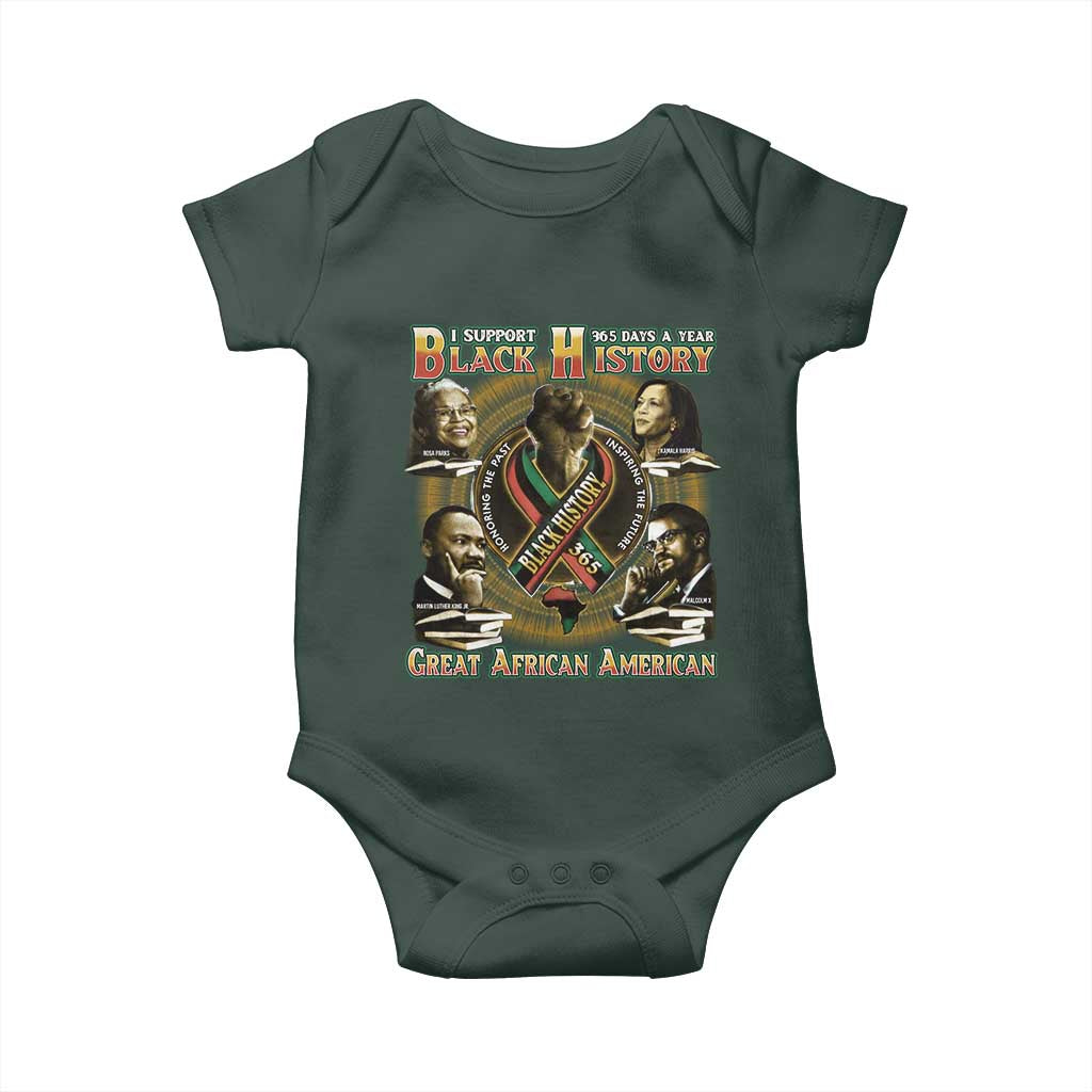 Support Black History 365 Days A Year Baby Onesie Martin MLK Malcolm X Rosa Parks Kamala Harris